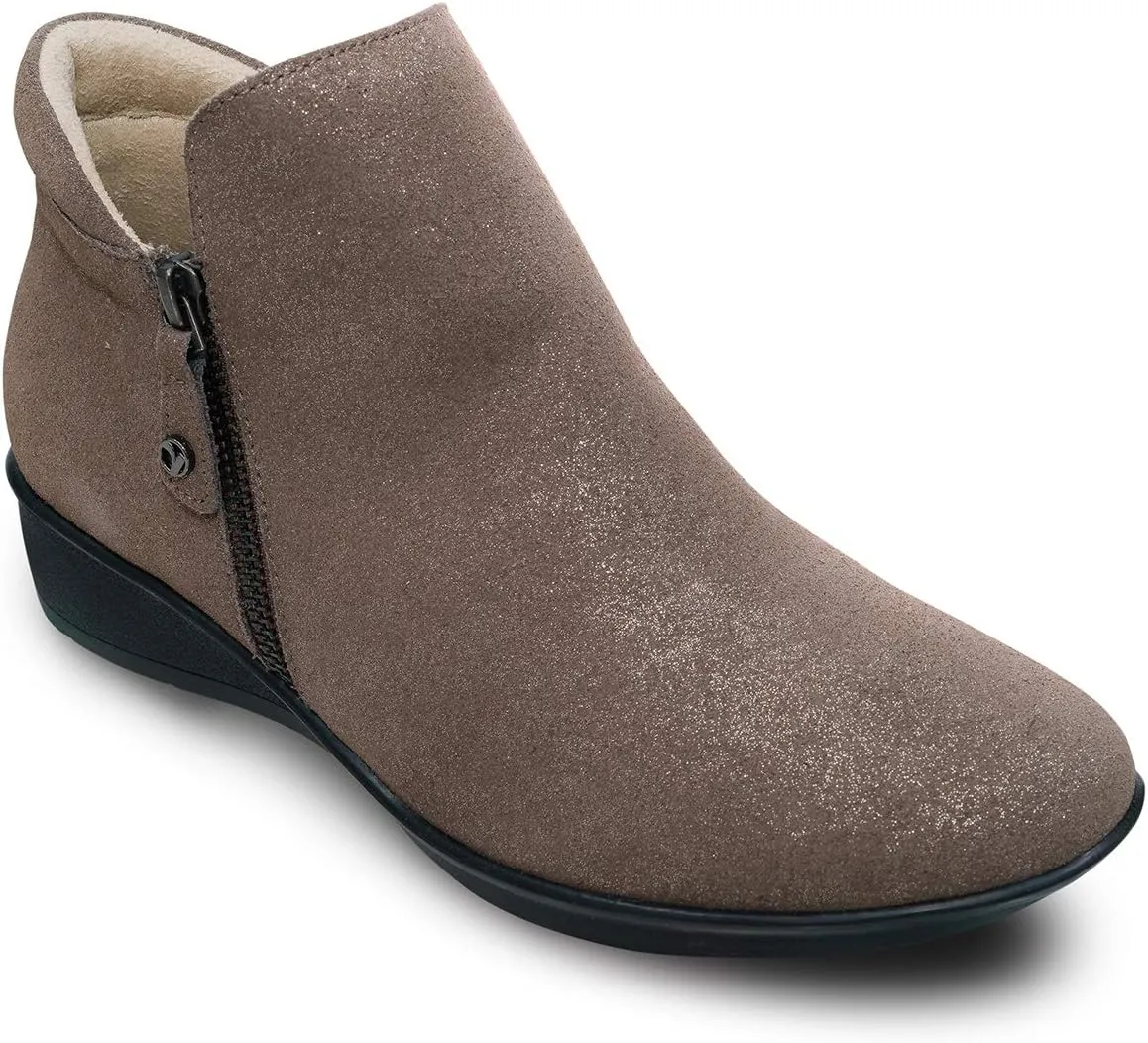 Revere Damascus Leather Bootie – Asymmetrical Zip Detail, Demi-Wedge Outsole, Slip-Resistant, Removable Comfort Footbed, Forefoot Cushion Zone with Arch Support
