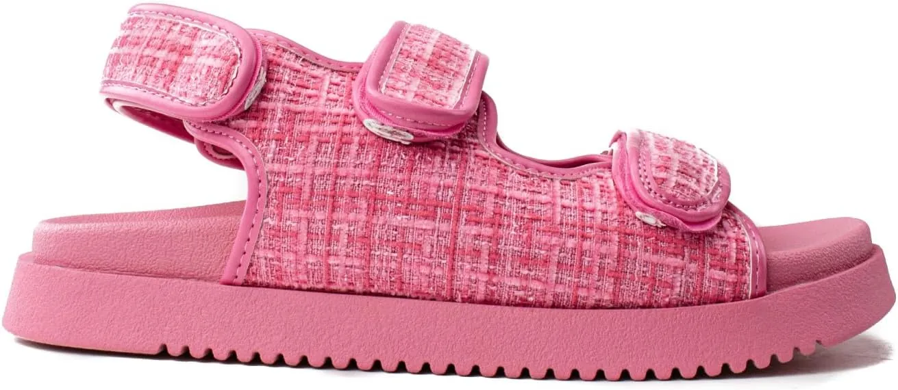 RF ROOM OF FASHION Women's Hook and Loop Double Strap Slingback Comfy Footbed Slide Sandals