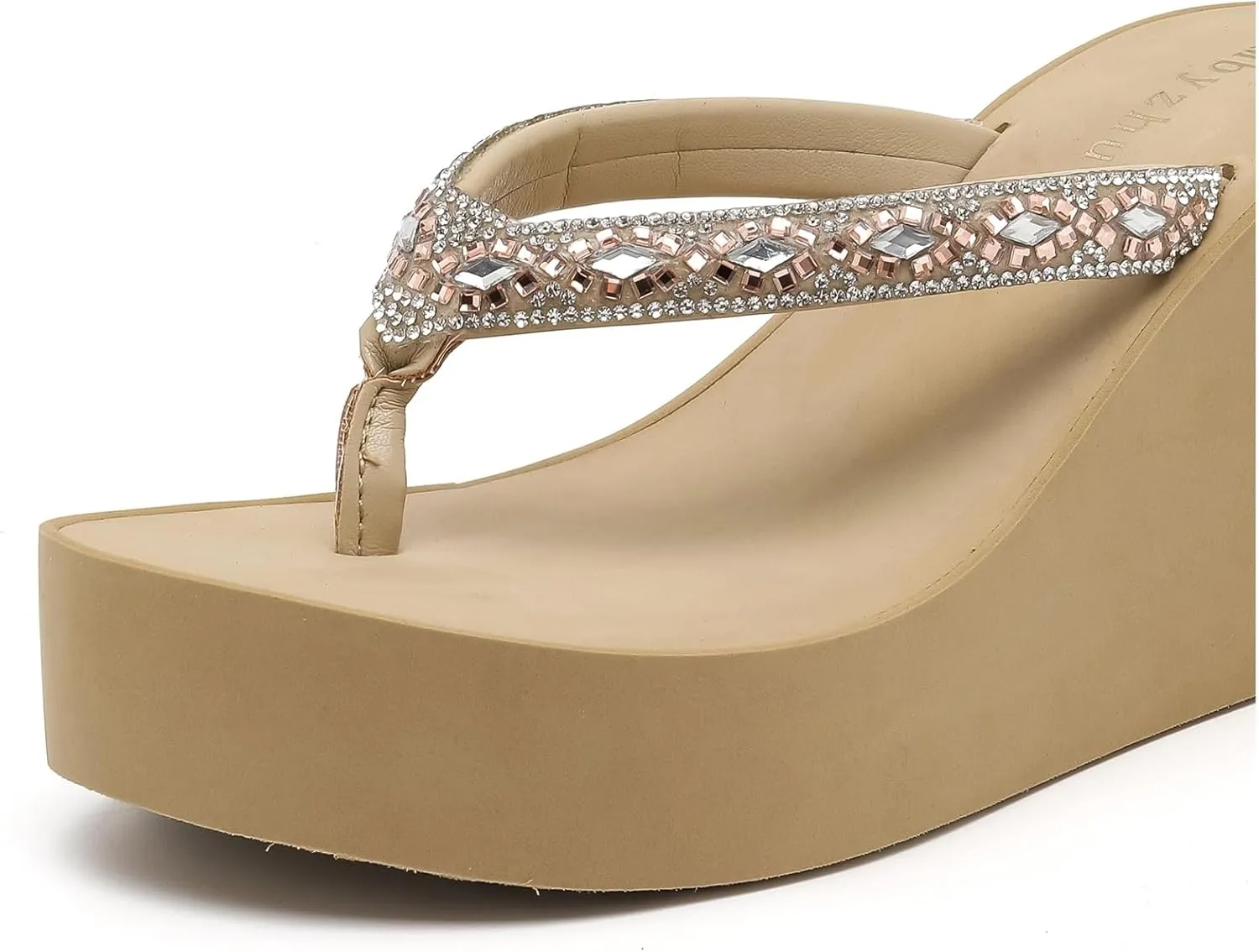 Rhinestone Womens Wedge Sandals for Women Platform Flip Flops Chunky wedge flip flops Heels Sandals Women Wedding Shoes