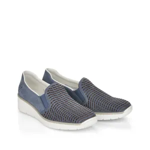 RIEKER - 53792-14 LOW WEDGE SLIP-ON COMFORT SHOE - BLUE