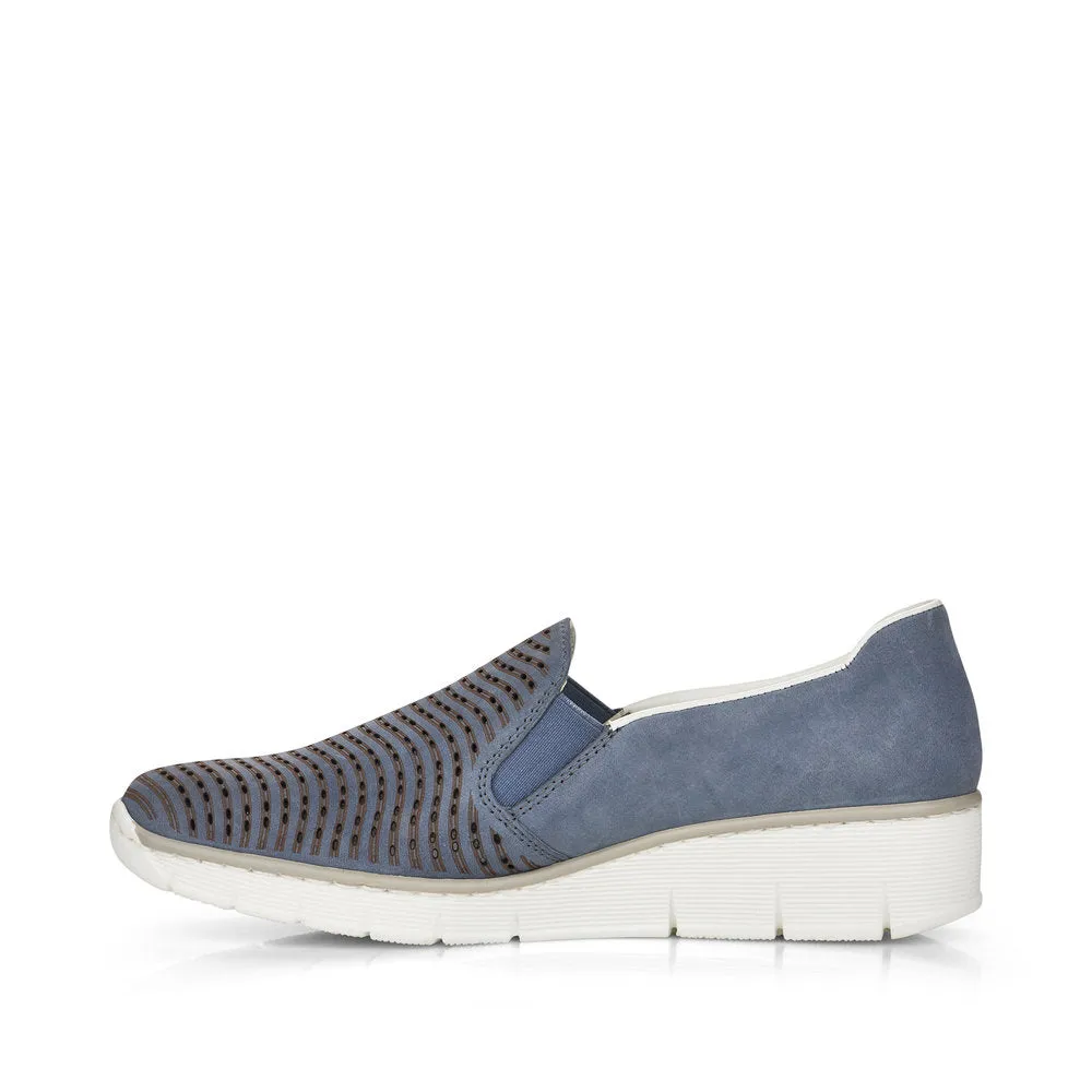 RIEKER - 53792-14 LOW WEDGE SLIP-ON COMFORT SHOE - BLUE