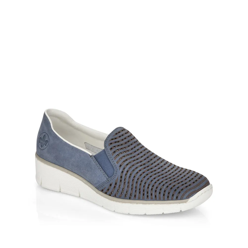 RIEKER - 53792-14 LOW WEDGE SLIP-ON COMFORT SHOE - BLUE