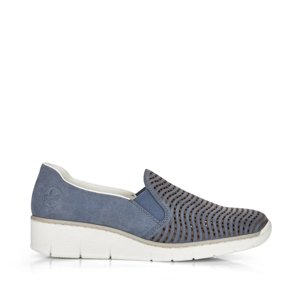 RIEKER - 53792-14 LOW WEDGE SLIP-ON COMFORT SHOE - BLUE