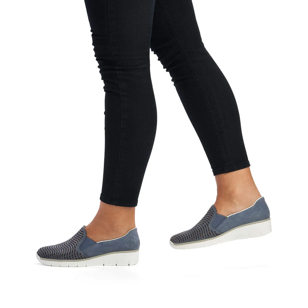 RIEKER - 53792-14 LOW WEDGE SLIP-ON COMFORT SHOE - BLUE