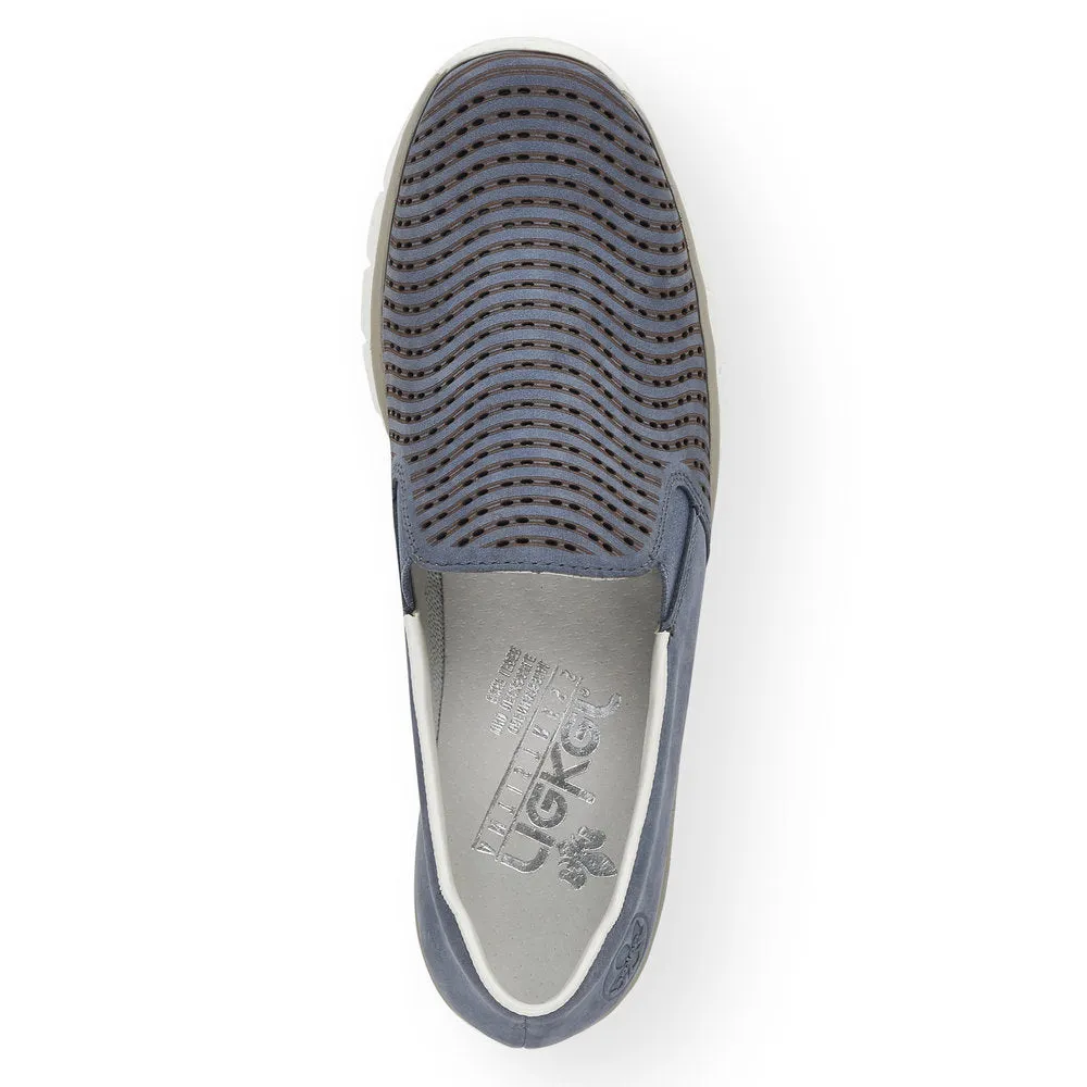 RIEKER - 53792-14 LOW WEDGE SLIP-ON COMFORT SHOE - BLUE