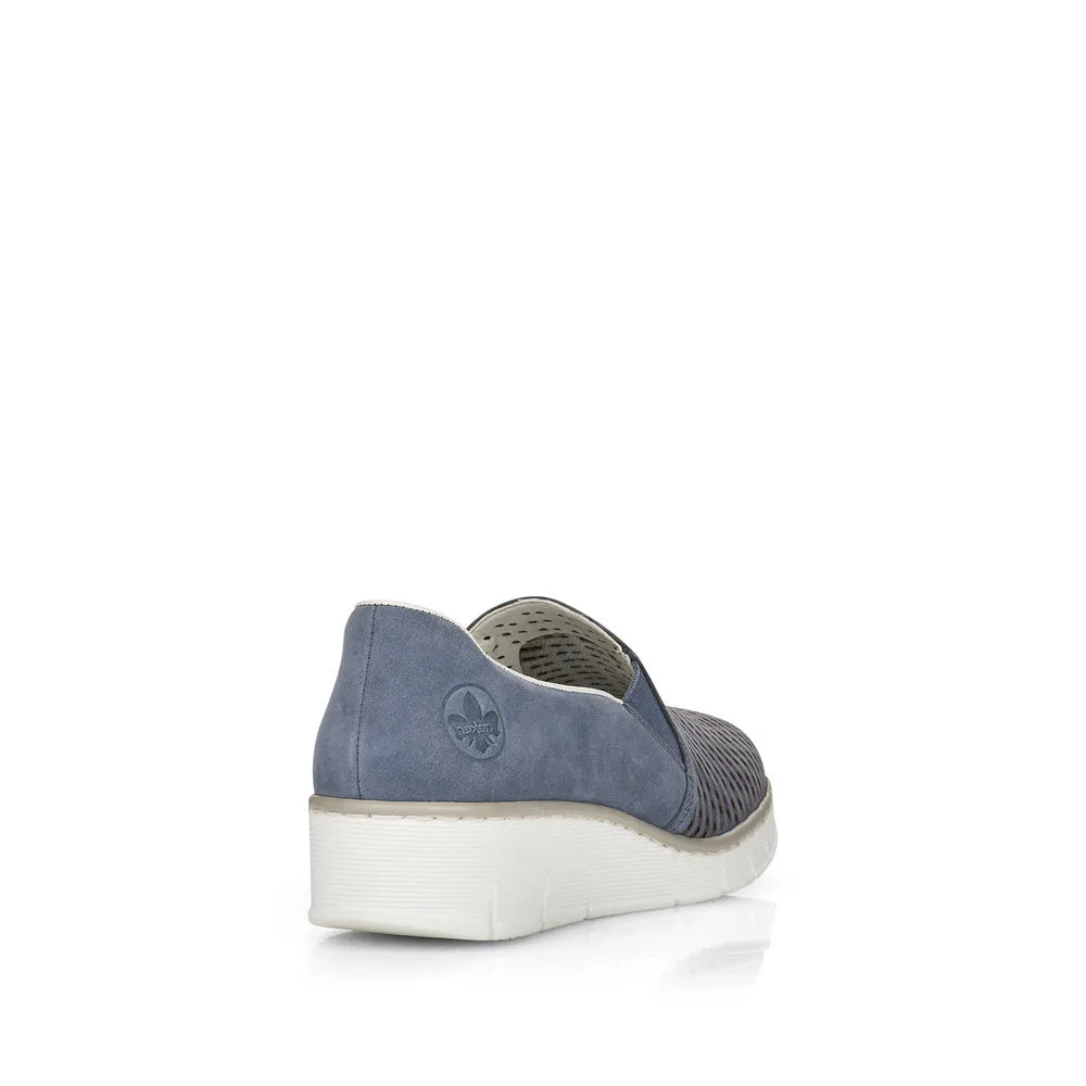 RIEKER - 53792-14 LOW WEDGE SLIP-ON COMFORT SHOE - BLUE