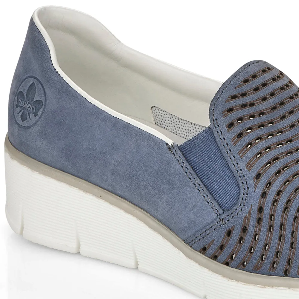 RIEKER - 53792-14 LOW WEDGE SLIP-ON COMFORT SHOE - BLUE