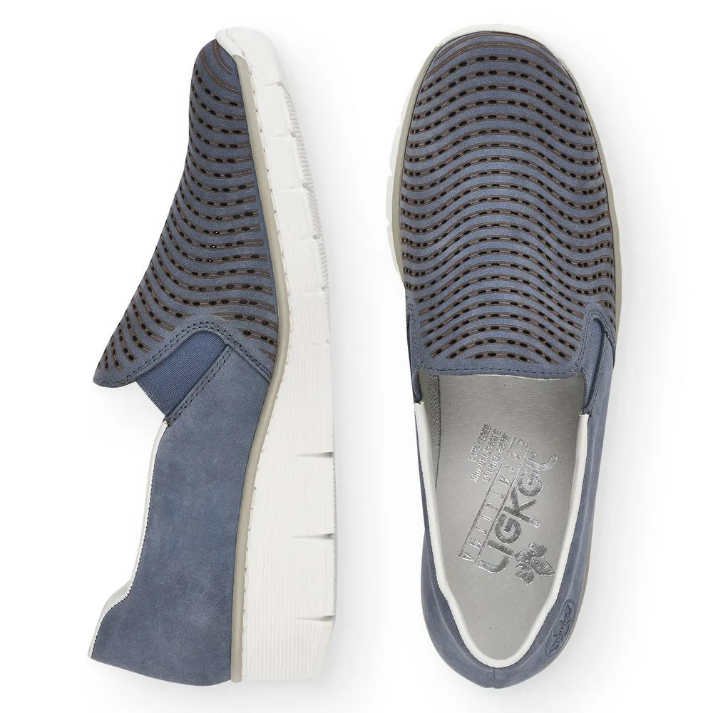 RIEKER - 53792-14 LOW WEDGE SLIP-ON COMFORT SHOE - BLUE