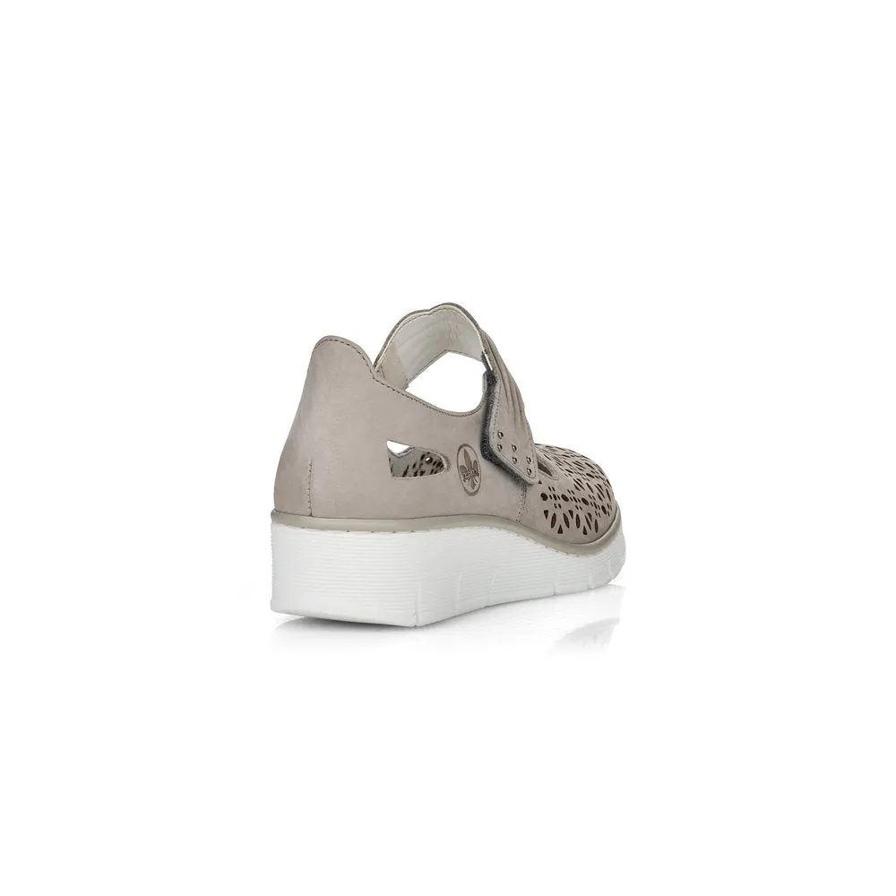 RIEKER - 537G7-40 LOW WEDGE VELCRO STRAP SHOE - TAUPE
