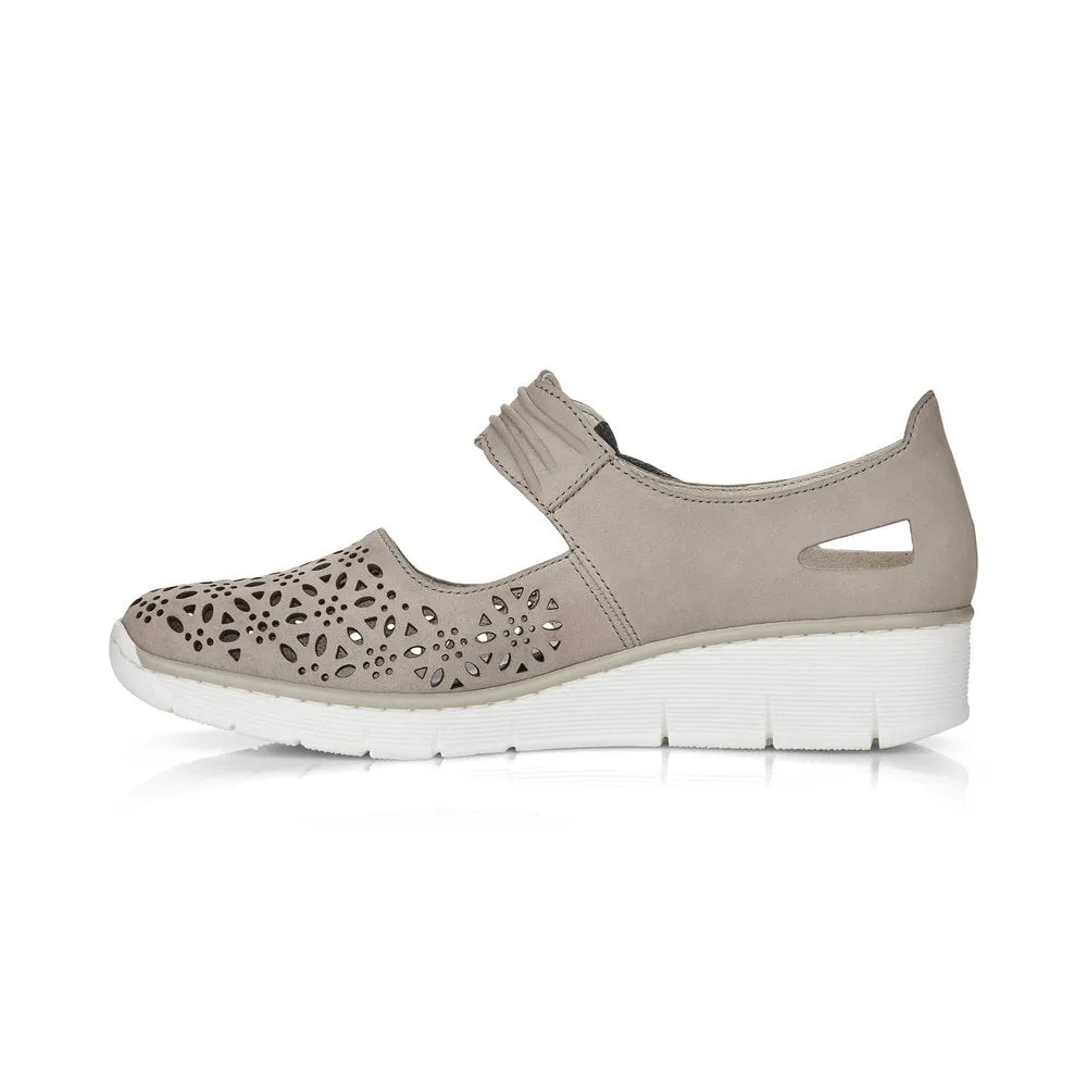 RIEKER - 537G7-40 LOW WEDGE VELCRO STRAP SHOE - TAUPE
