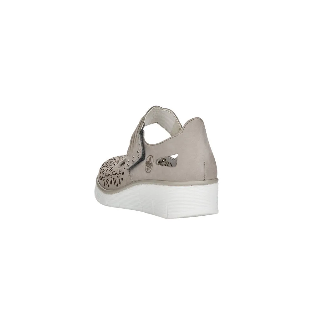 RIEKER - 537G7-40 LOW WEDGE VELCRO STRAP SHOE - TAUPE