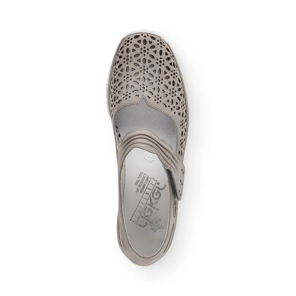 RIEKER - 537G7-40 LOW WEDGE VELCRO STRAP SHOE - TAUPE