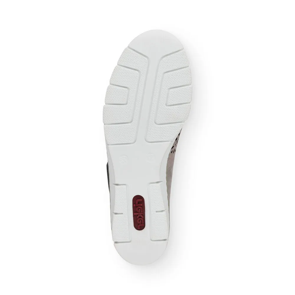 RIEKER - 537G7-40 LOW WEDGE VELCRO STRAP SHOE - TAUPE