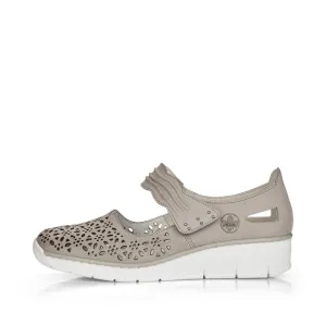 RIEKER - 537G7-40 LOW WEDGE VELCRO STRAP SHOE - TAUPE