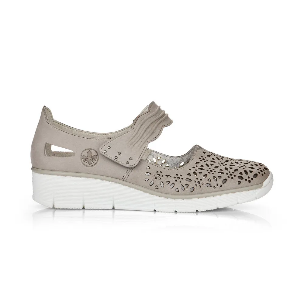 RIEKER - 537G7-40 LOW WEDGE VELCRO STRAP SHOE - TAUPE