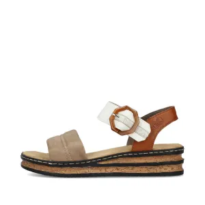 RIEKER - 62964-90 VELCRO STRAP COMFORT SANDAL - TAUPE COMBI
