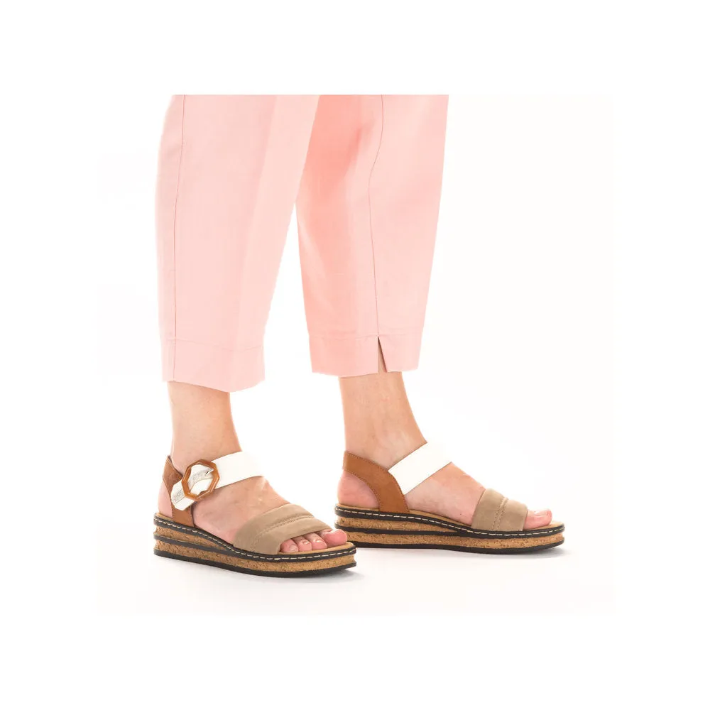RIEKER - 62964-90 VELCRO STRAP COMFORT SANDAL - TAUPE COMBI