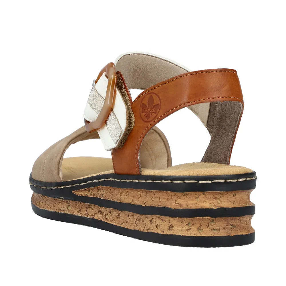 RIEKER - 62964-90 VELCRO STRAP COMFORT SANDAL - TAUPE COMBI