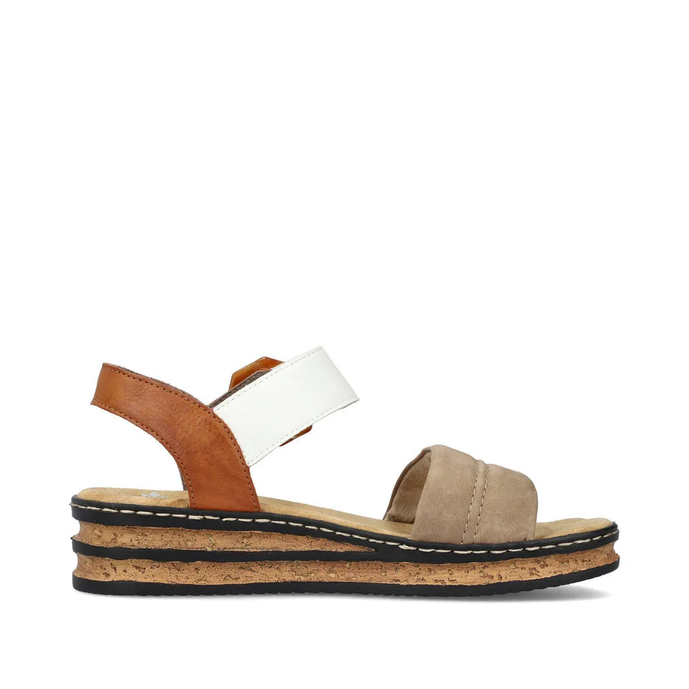 RIEKER - 62964-90 VELCRO STRAP COMFORT SANDAL - TAUPE COMBI