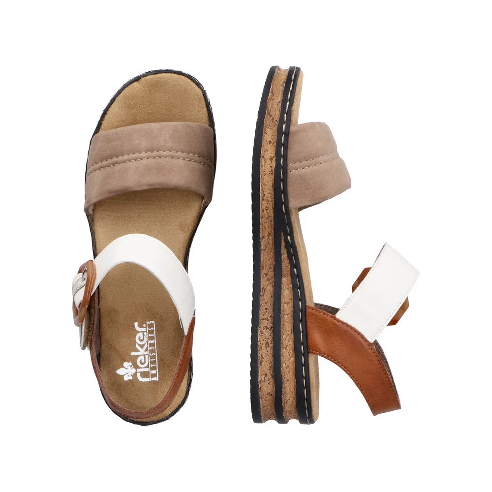 RIEKER - 62964-90 VELCRO STRAP COMFORT SANDAL - TAUPE COMBI