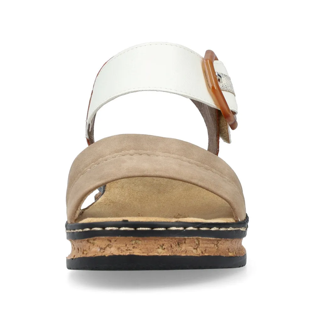 RIEKER - 62964-90 VELCRO STRAP COMFORT SANDAL - TAUPE COMBI