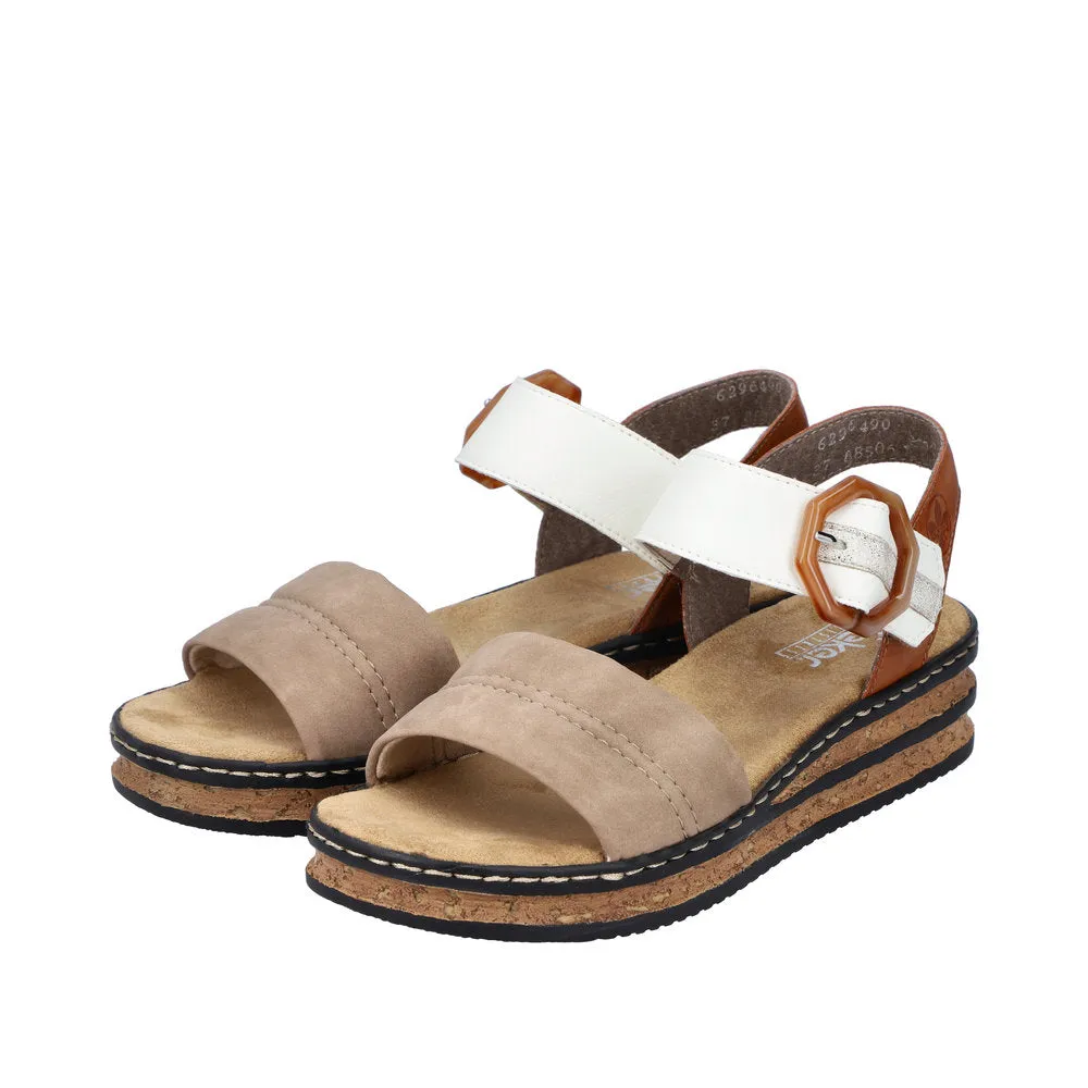 RIEKER - 62964-90 VELCRO STRAP COMFORT SANDAL - TAUPE COMBI