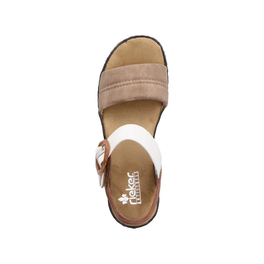 RIEKER - 62964-90 VELCRO STRAP COMFORT SANDAL - TAUPE COMBI