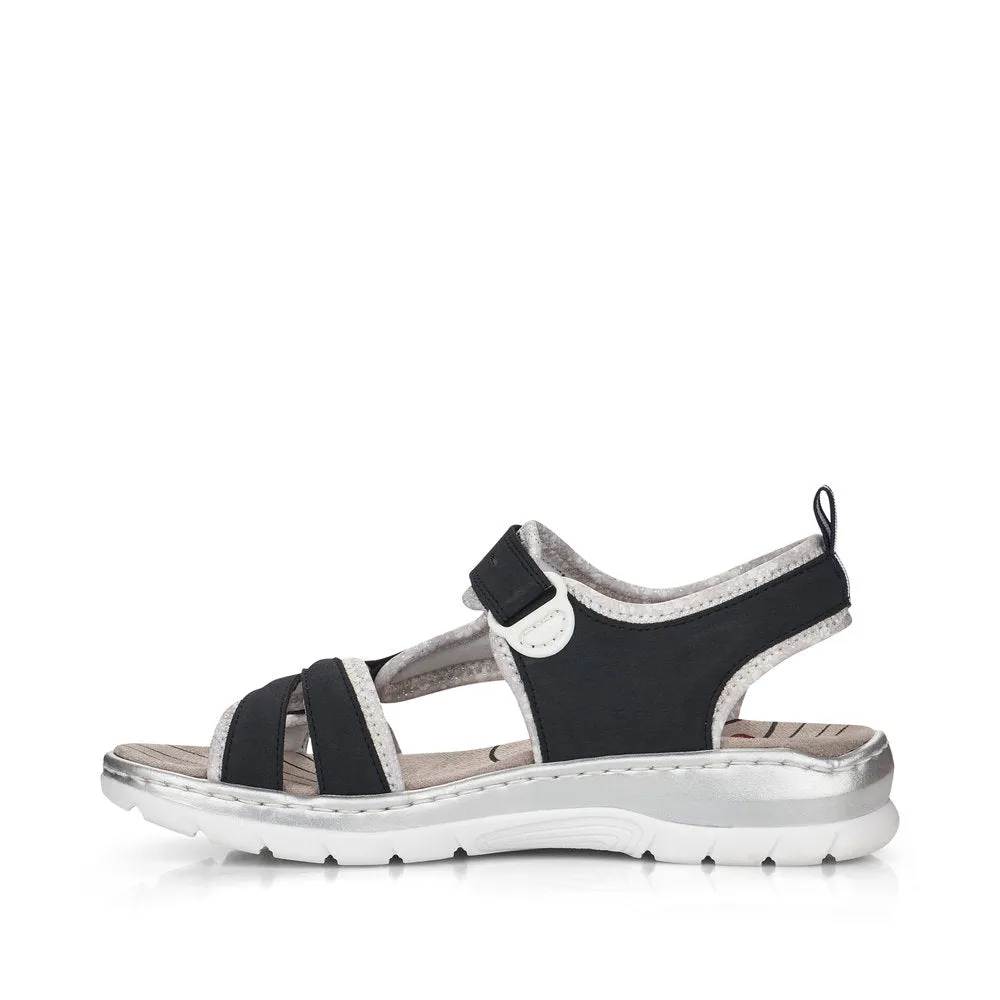 RIEKER - 66980-14 FLAT VELCRO STRAP COMFORT SANDAL - NAVY