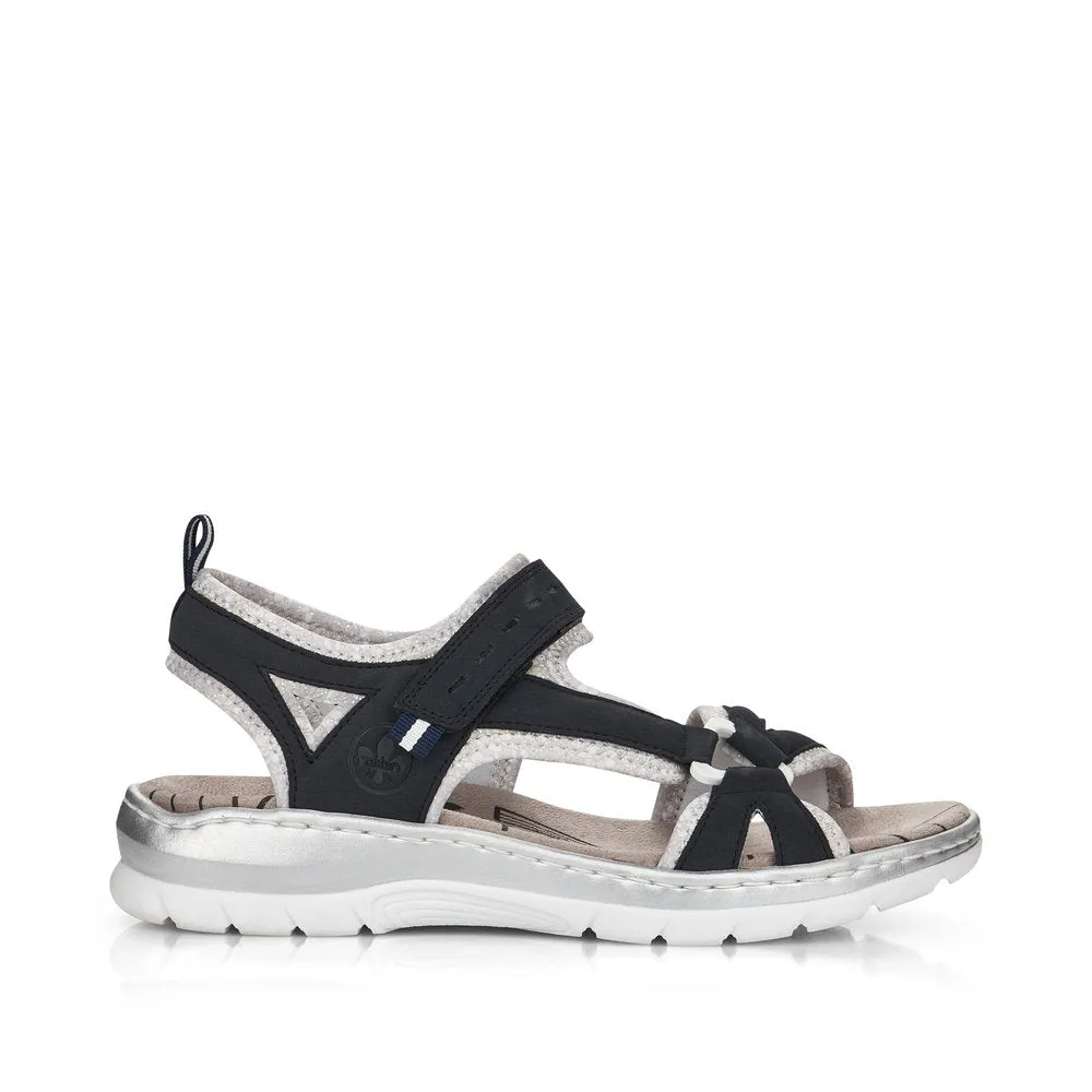 RIEKER - 66980-14 FLAT VELCRO STRAP COMFORT SANDAL - NAVY