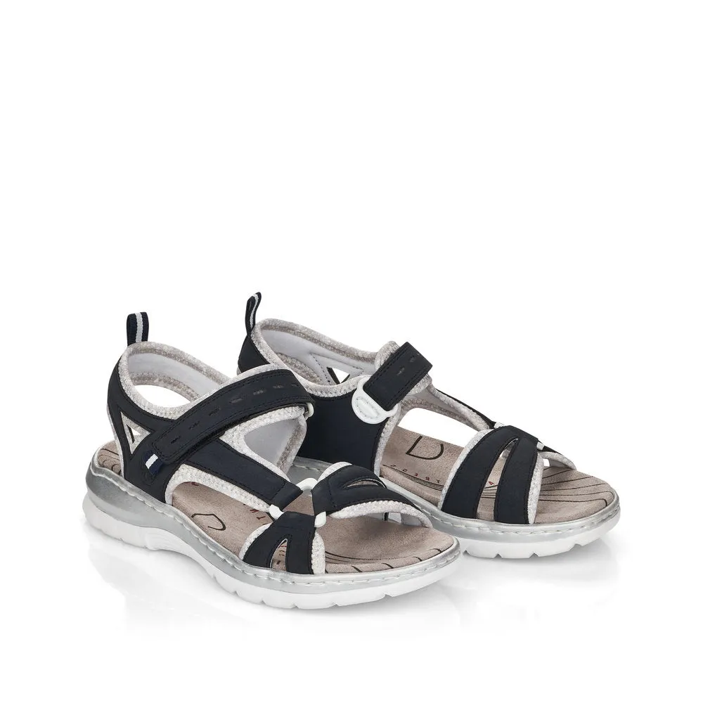 RIEKER - 66980-14 FLAT VELCRO STRAP COMFORT SANDAL - NAVY