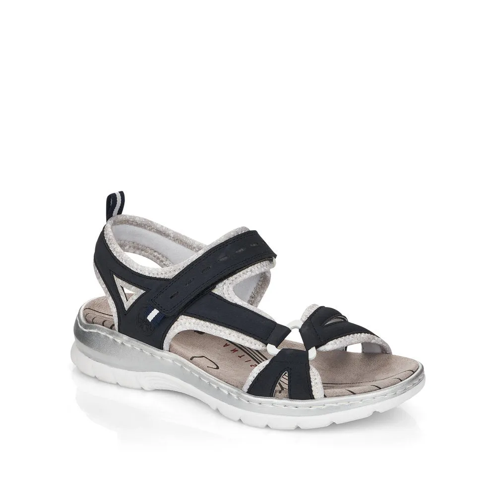 RIEKER - 66980-14 FLAT VELCRO STRAP COMFORT SANDAL - NAVY