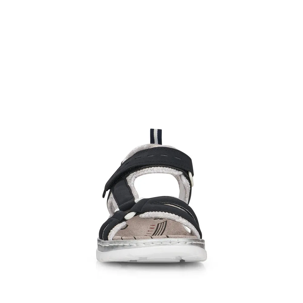 RIEKER - 66980-14 FLAT VELCRO STRAP COMFORT SANDAL - NAVY