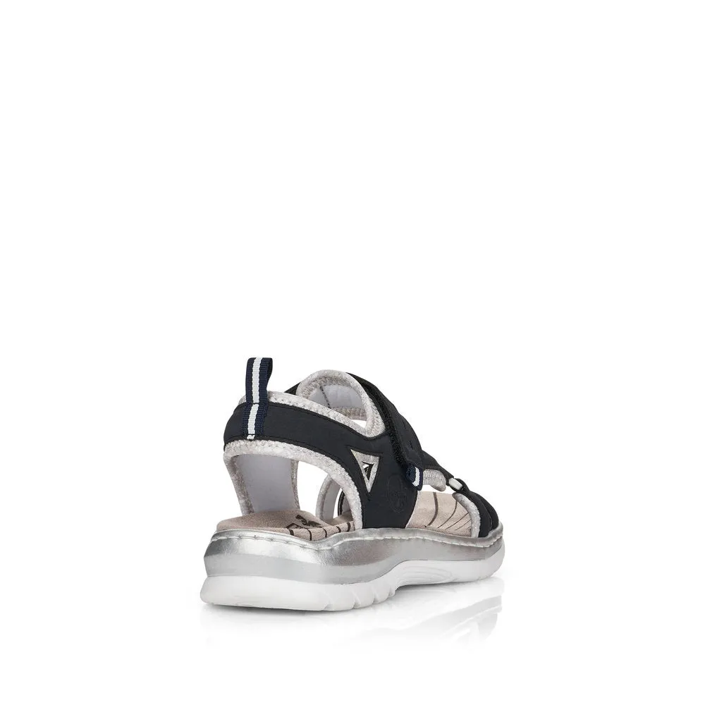 RIEKER - 66980-14 FLAT VELCRO STRAP COMFORT SANDAL - NAVY