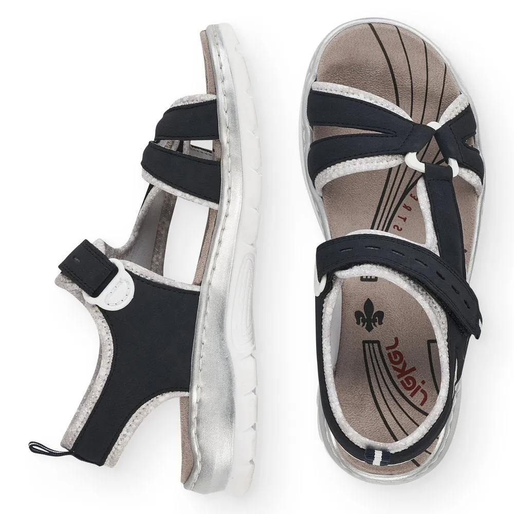 RIEKER - 66980-14 FLAT VELCRO STRAP COMFORT SANDAL - NAVY