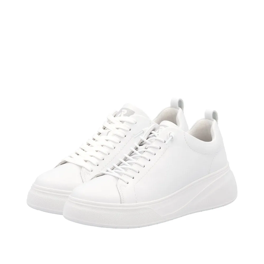 RIEKER - W2301-80 MOCK LACED WEDGE FASHION TRAINER - WHITE