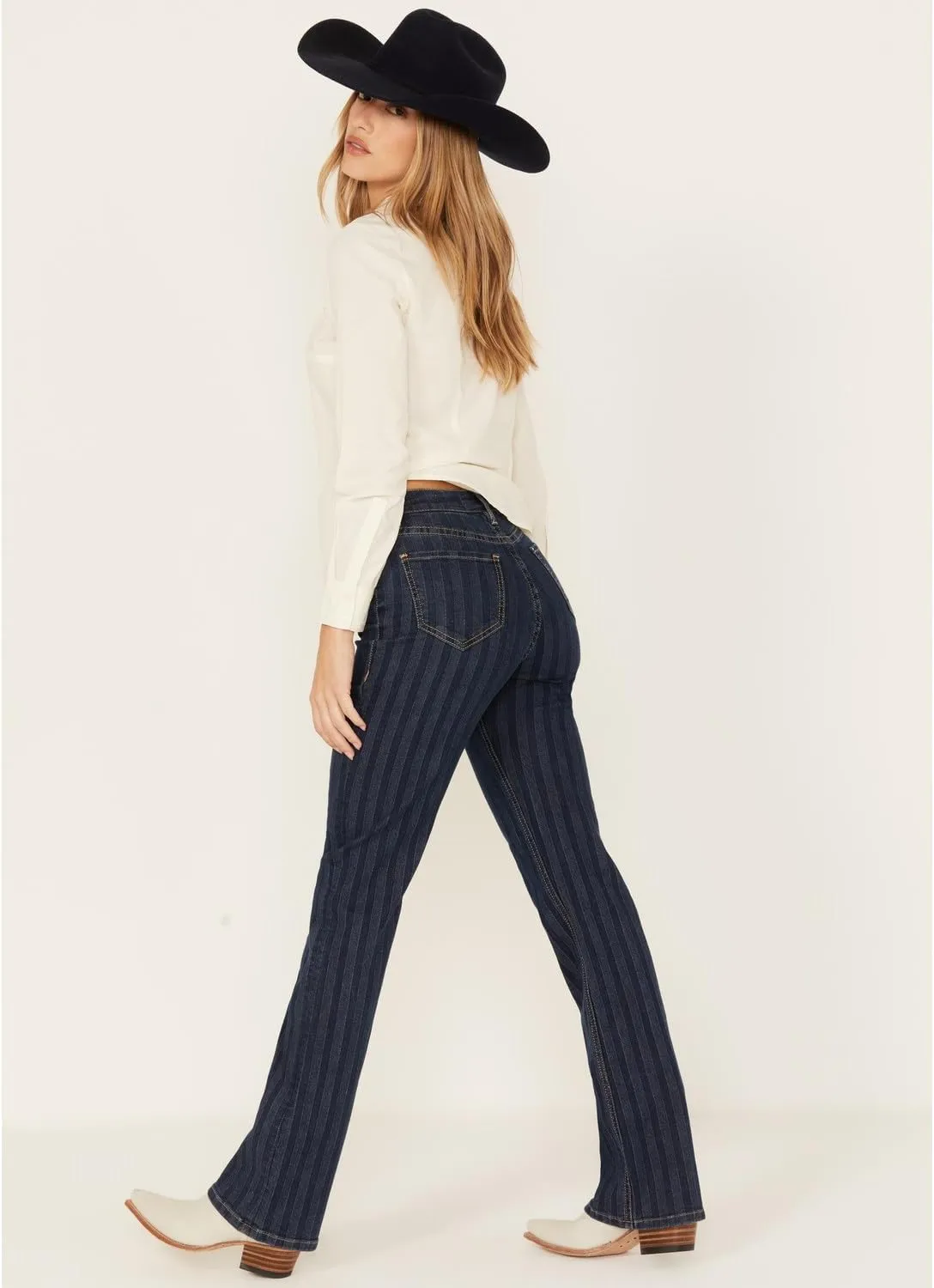 Rock & Roll Cowgirl High Rise Jacquard Striped Boot Cut Jean