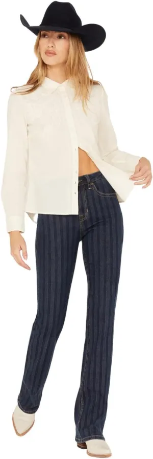 Rock & Roll Cowgirl High Rise Jacquard Striped Boot Cut Jean