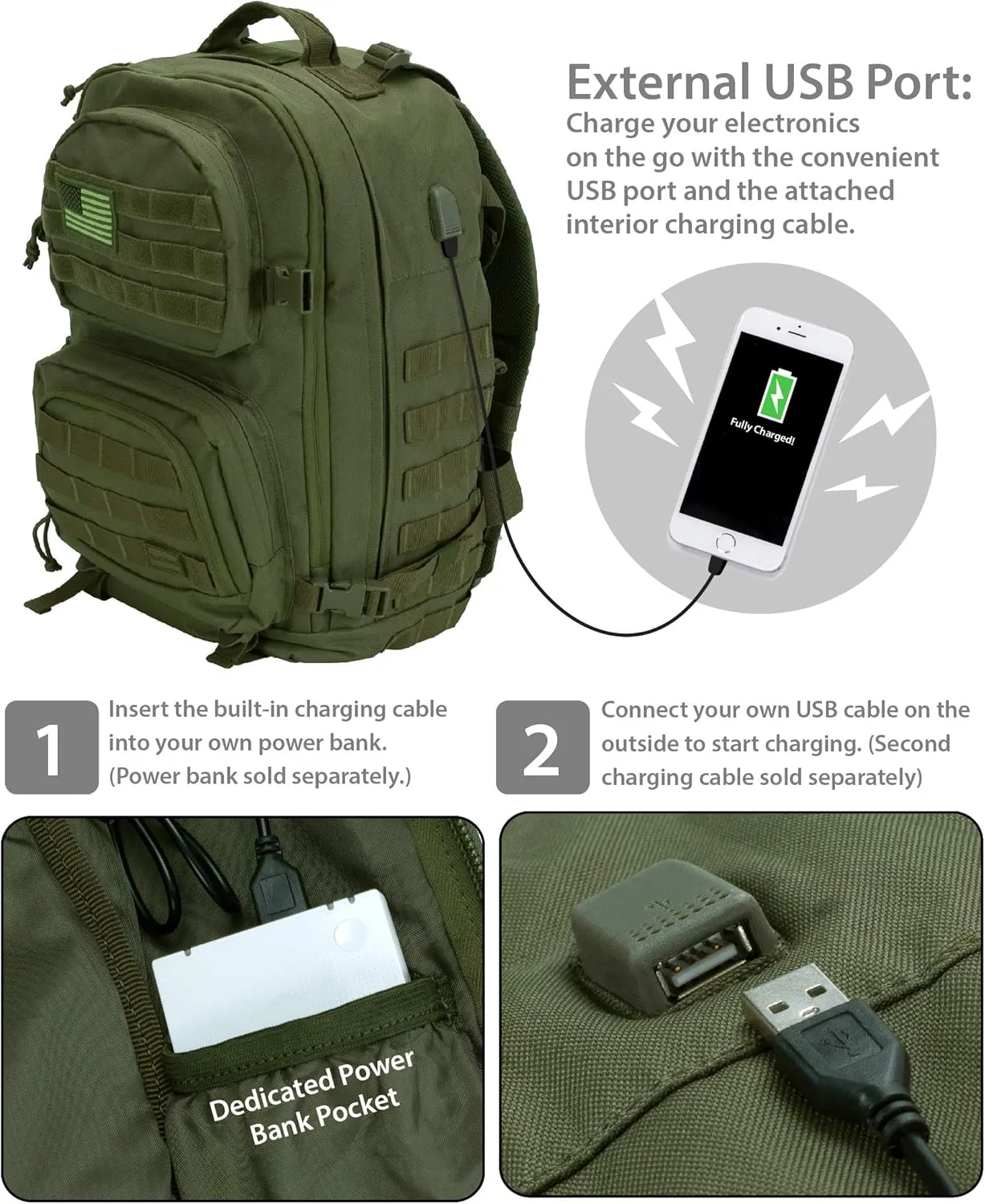 Rockland Military Tactical Laptop Backpack, Green, Large