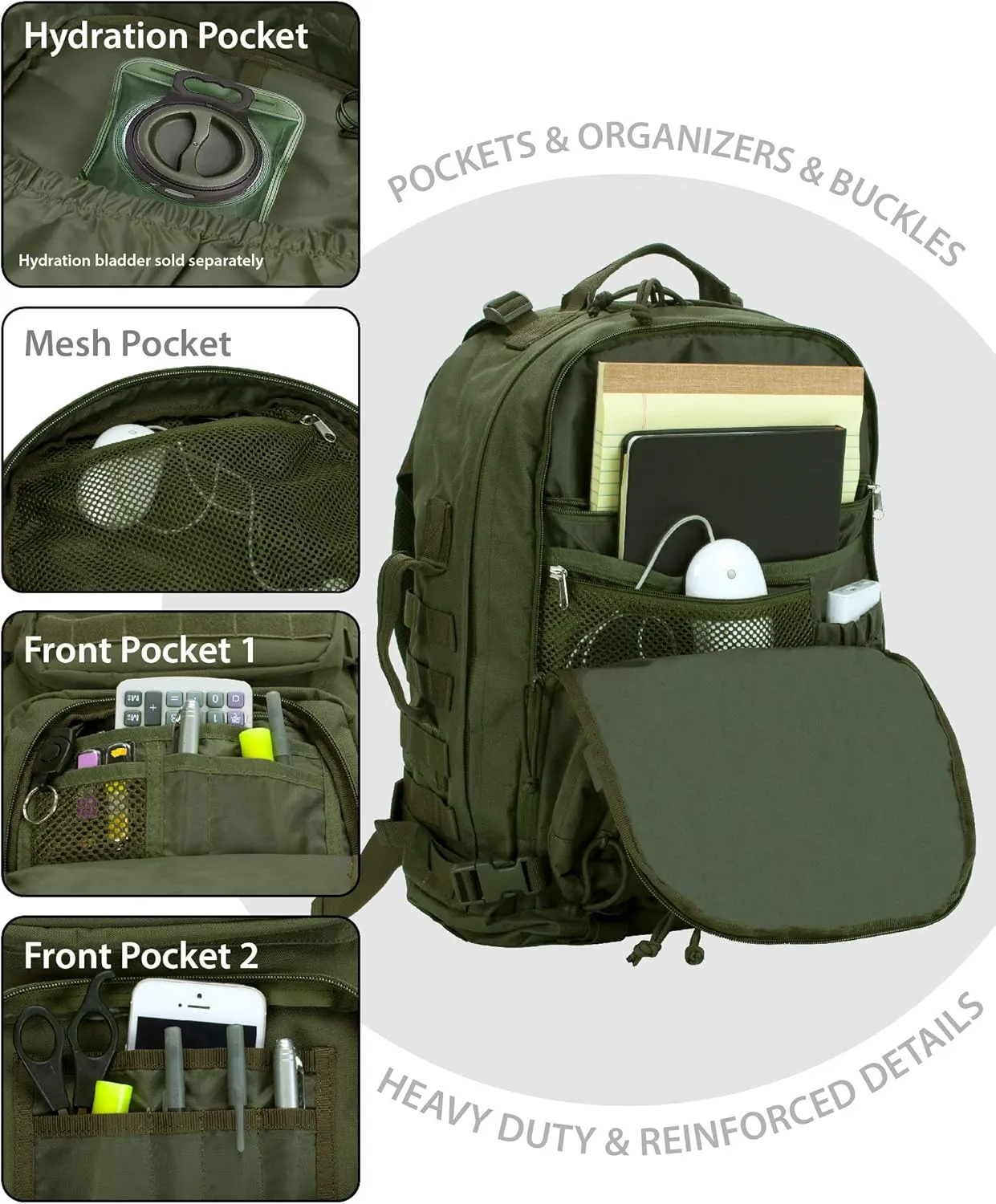 Rockland Military Tactical Laptop Backpack, Green, Large