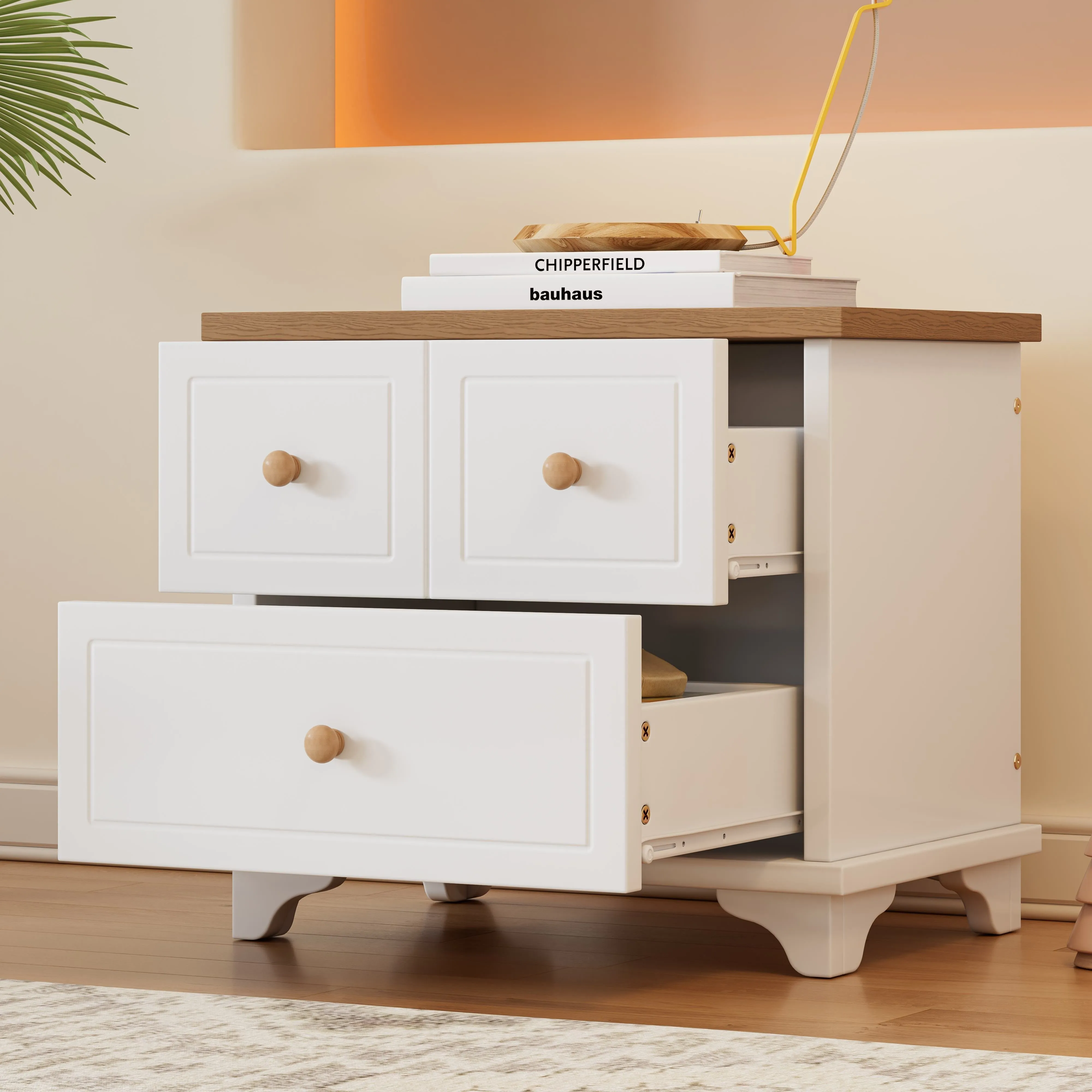 Rootz Bedside Table with 2 Drawers - Nightstand - End Table - Silent Gliders - 60cm x 40cm x 51.5cm