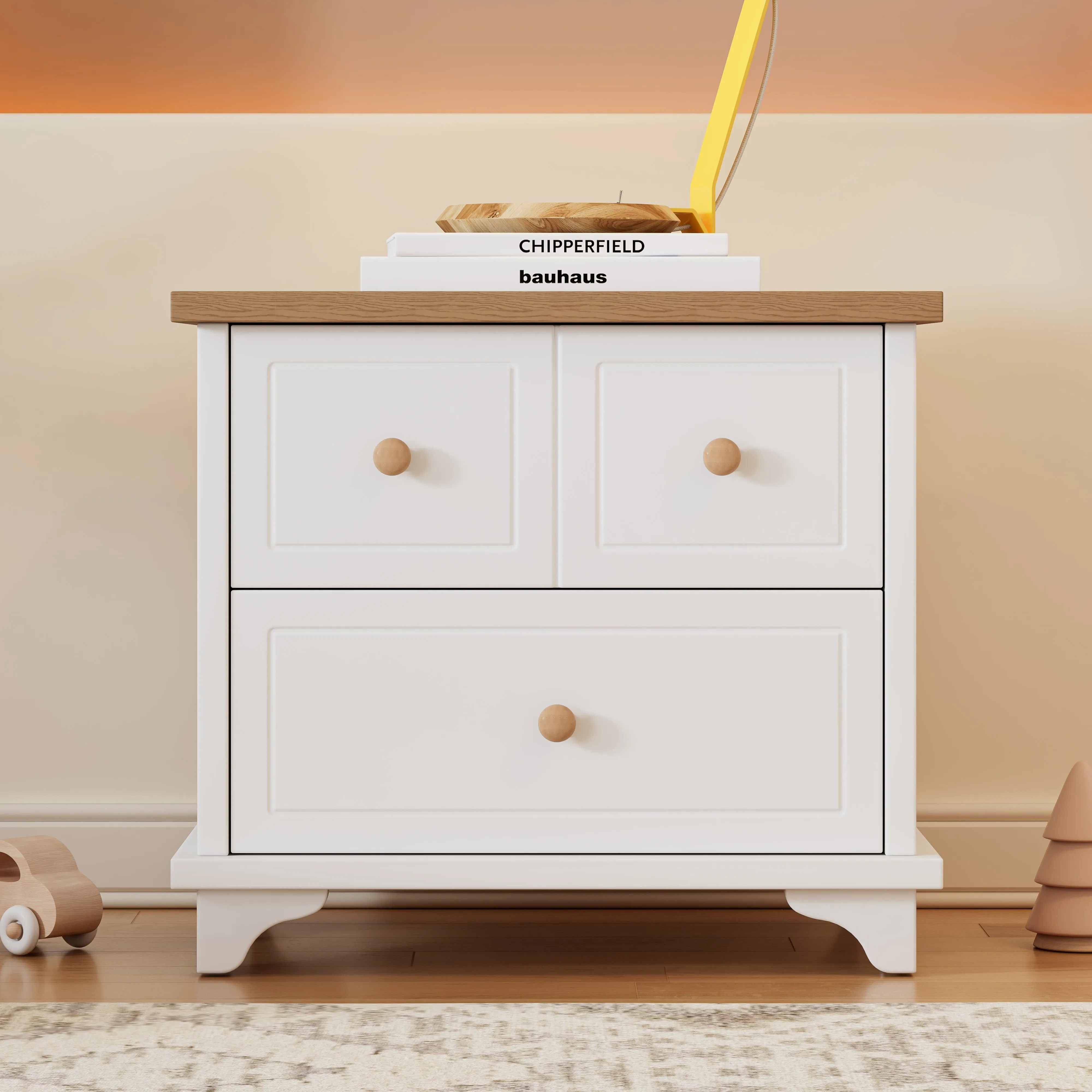 Rootz Bedside Table with 2 Drawers - Nightstand - End Table - Silent Gliders - 60cm x 40cm x 51.5cm