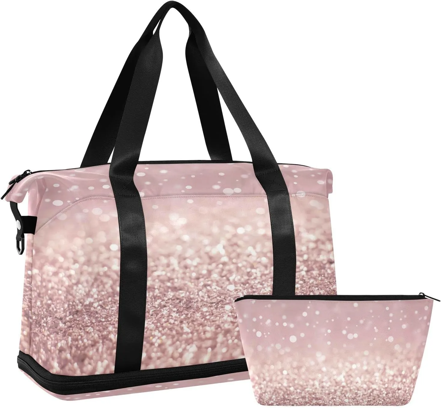 Rose Gold Glitter Texture Travel Duffel Bag, Waterproof Sports Tote Gym Bag with Shoes Compartment, Shoulder Weekender Overnight Bag for Women Men（599） 17.32 * 8.66 * 15.55in