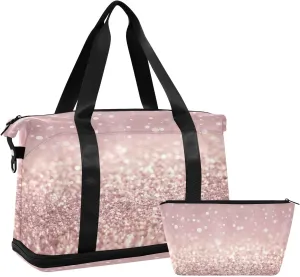 Rose Gold Glitter Texture Travel Duffel Bag, Waterproof Sports Tote Gym Bag with Shoes Compartment, Shoulder Weekender Overnight Bag for Women Men（599） 17.32 * 8.66 * 15.55in