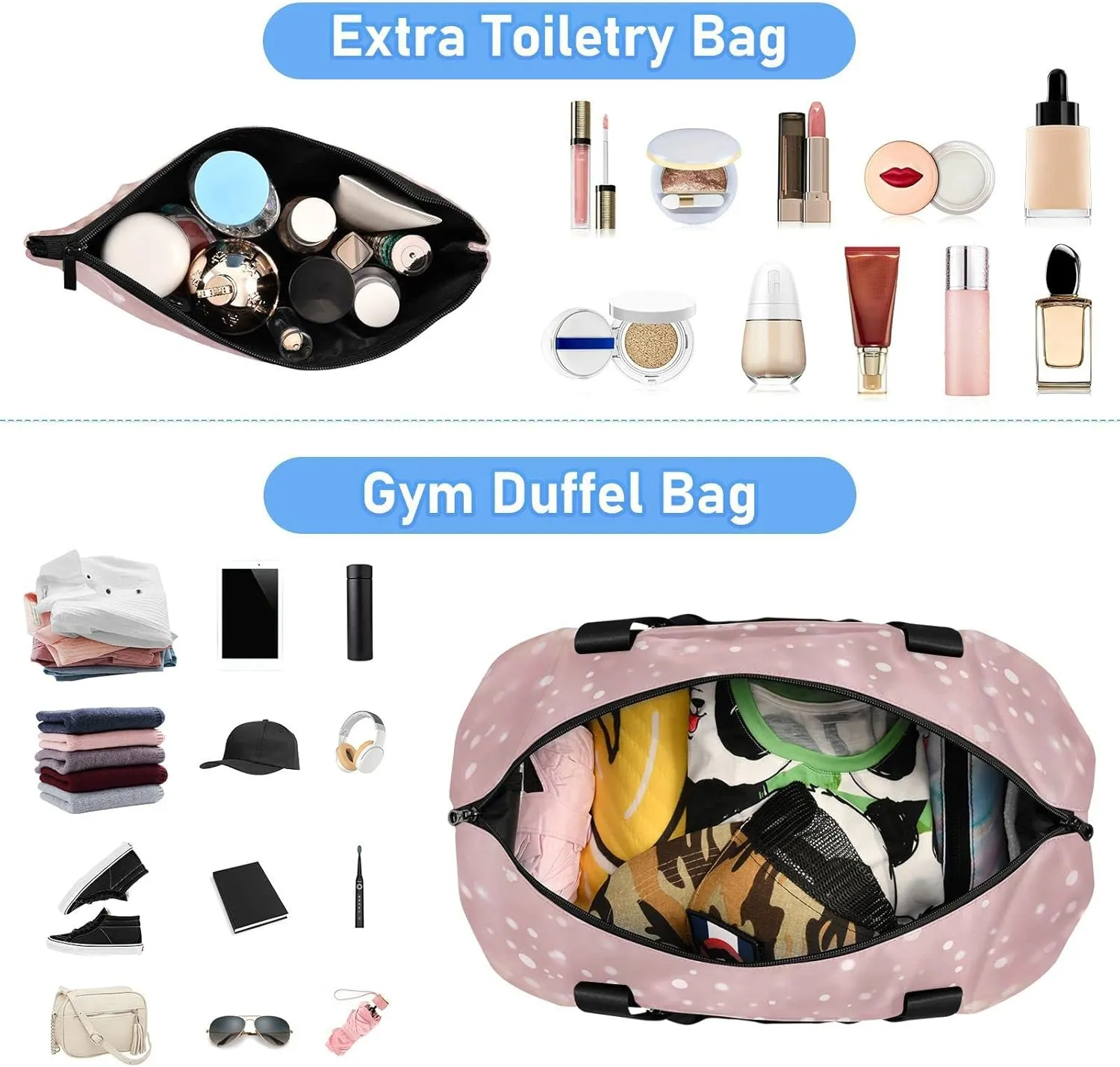 Rose Gold Glitter Texture Travel Duffel Bag, Waterproof Sports Tote Gym Bag with Shoes Compartment, Shoulder Weekender Overnight Bag for Women Men（599） 17.32 * 8.66 * 15.55in