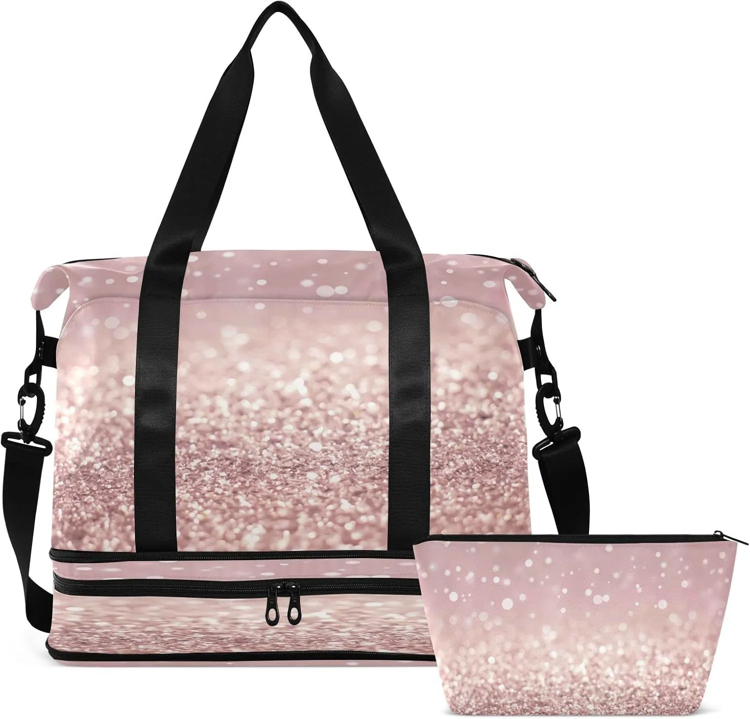 Rose Gold Glitter Texture Travel Duffel Bag, Waterproof Sports Tote Gym Bag with Shoes Compartment, Shoulder Weekender Overnight Bag for Women Men（599） 17.32 * 8.66 * 15.55in