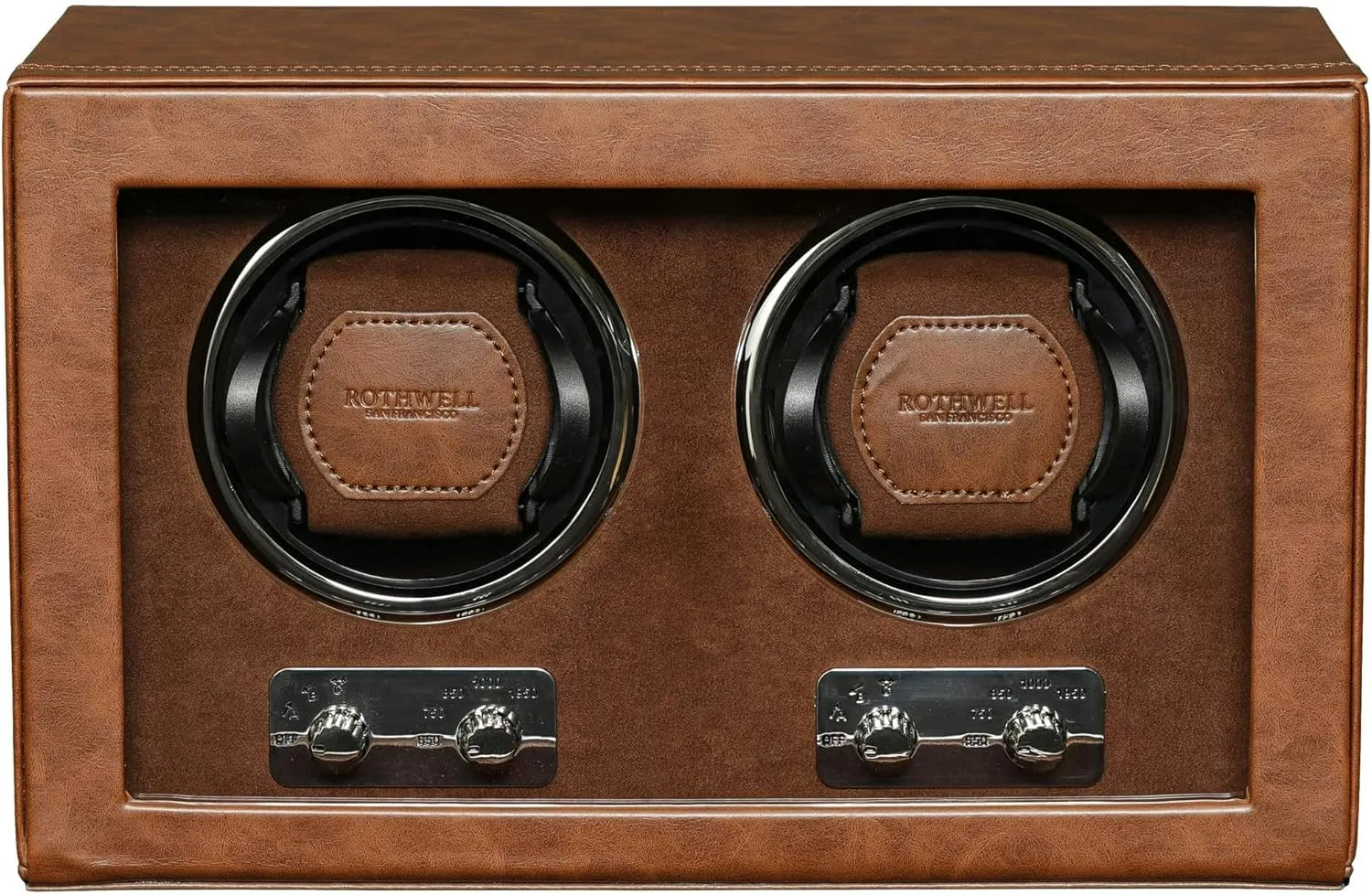 ROTHWELL Double Watch Winder for Automatic Watches with Quiet Motor with Multiple Speeds and Rotation Settings (Tan/Brown)