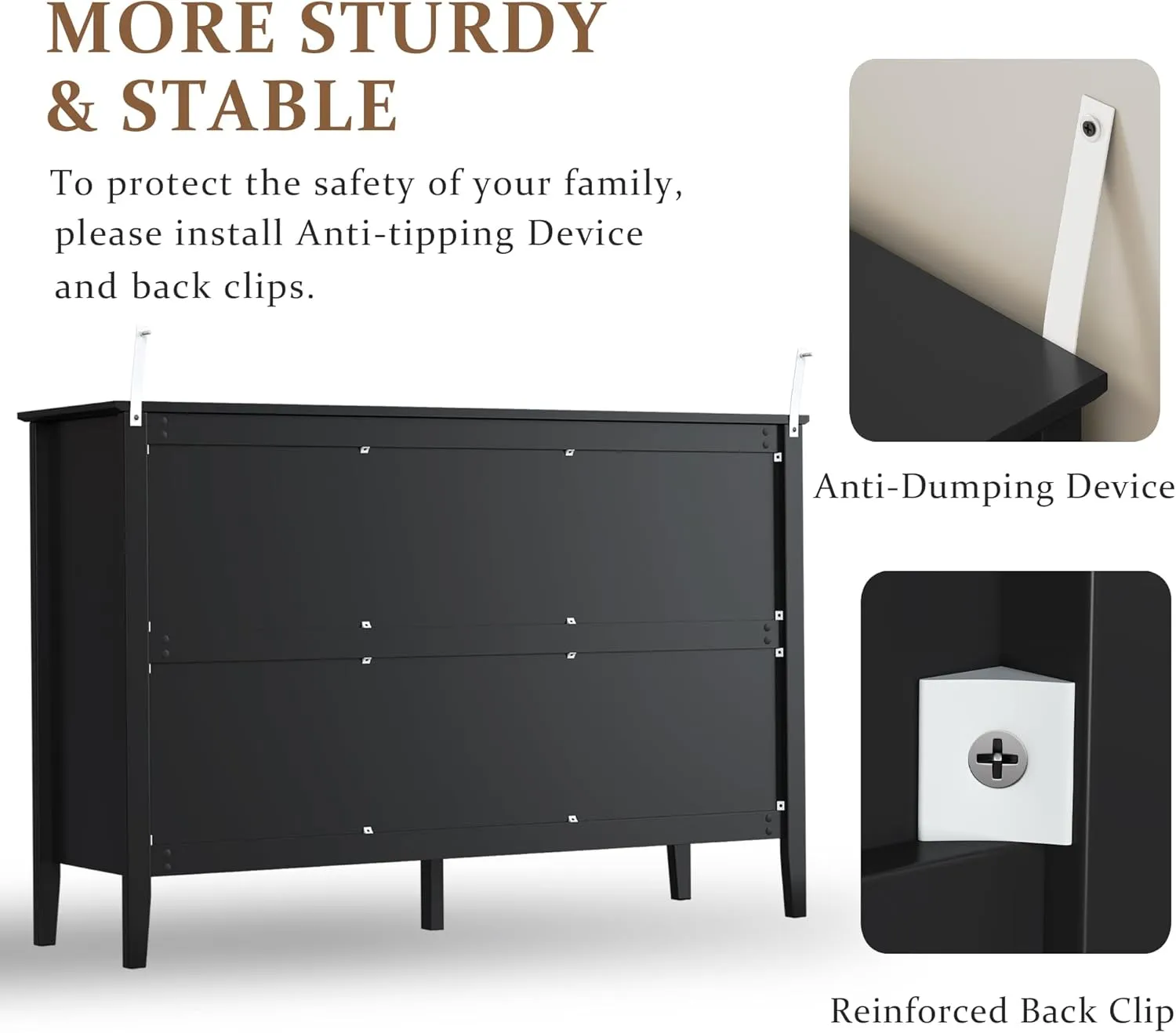 RoyalCraft Black 6 Drawer Dresser Set of 2, Fluted Modern Wood Dresser, Double Chest of Drawers, TV Stand with Storage for Bedroom, Living Room