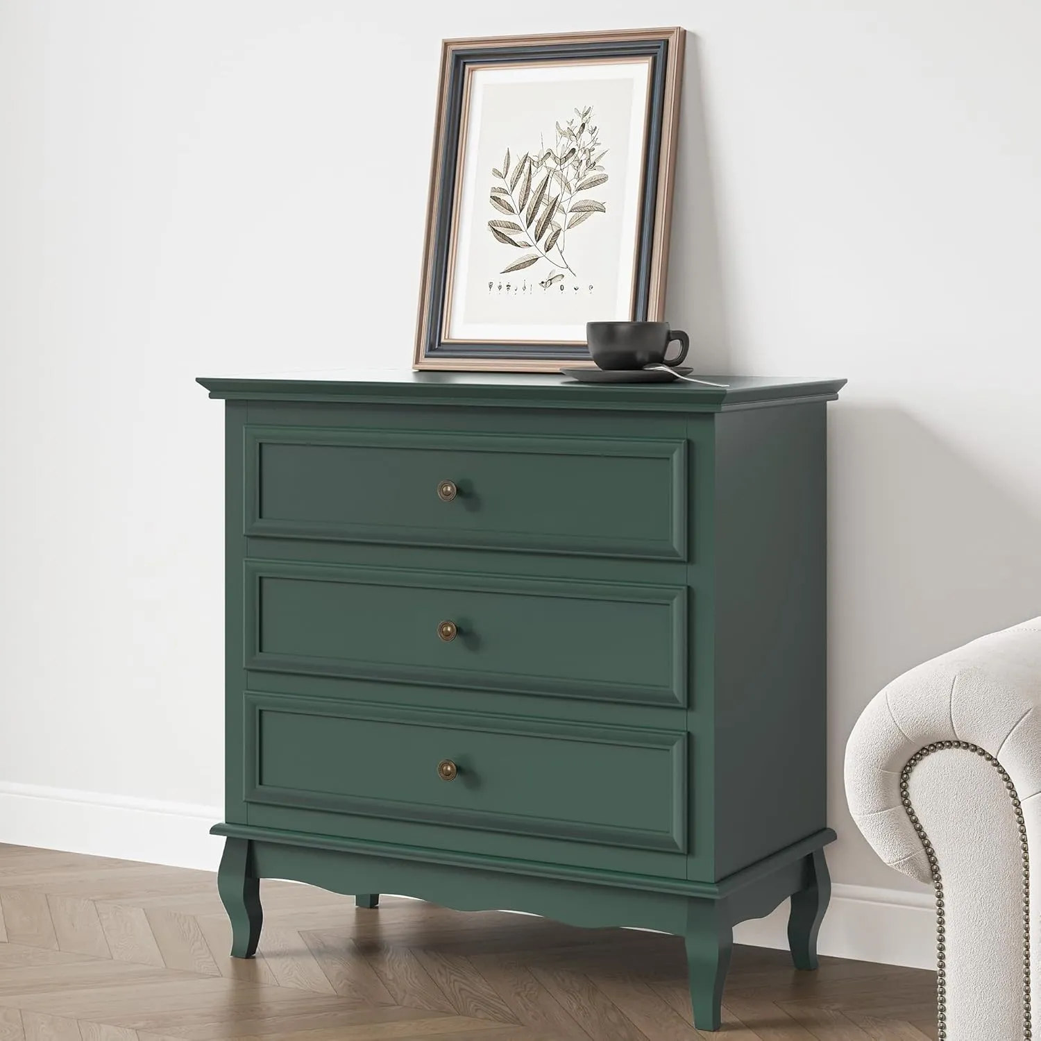RoyalCraft Green Nightstand for Bedroom, Wide Nightstand with 3 Drawer, Modern End Table, Wood Beside Table for Home and Office, Green