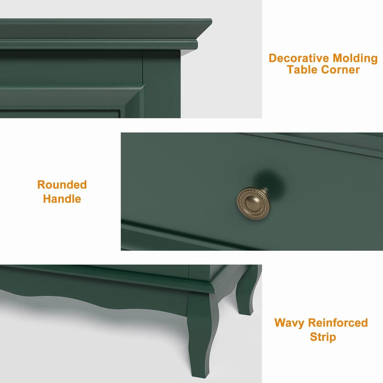 RoyalCraft Green Nightstand for Bedroom, Wide Nightstand with 3 Drawer, Modern End Table, Wood Beside Table for Home and Office, Green