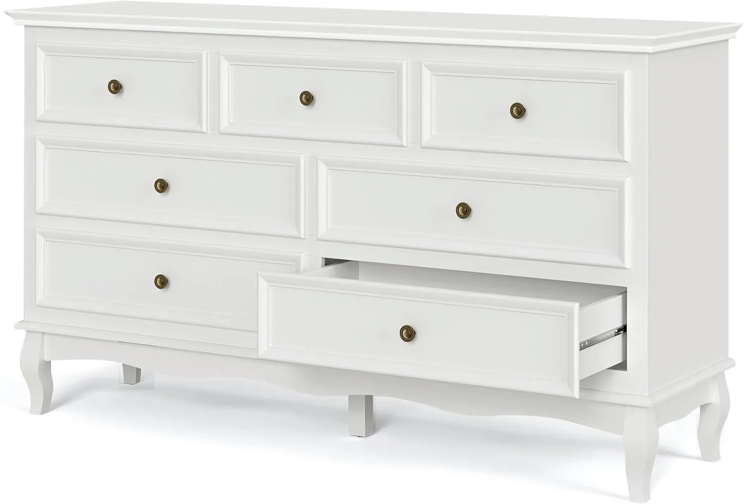 RoyalCraft White 7 Drawer Dresser for Bedroom, Modern Chest of Drawers with Solid Wood Legs and Painted Finish, Wooden Storage Closet Cabinet Organizer for Living Room, Hallway